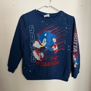 SONIC THE HEDGEHOG Classic Embroidered Graphic Crewneck Blue Red Boy's Size XL